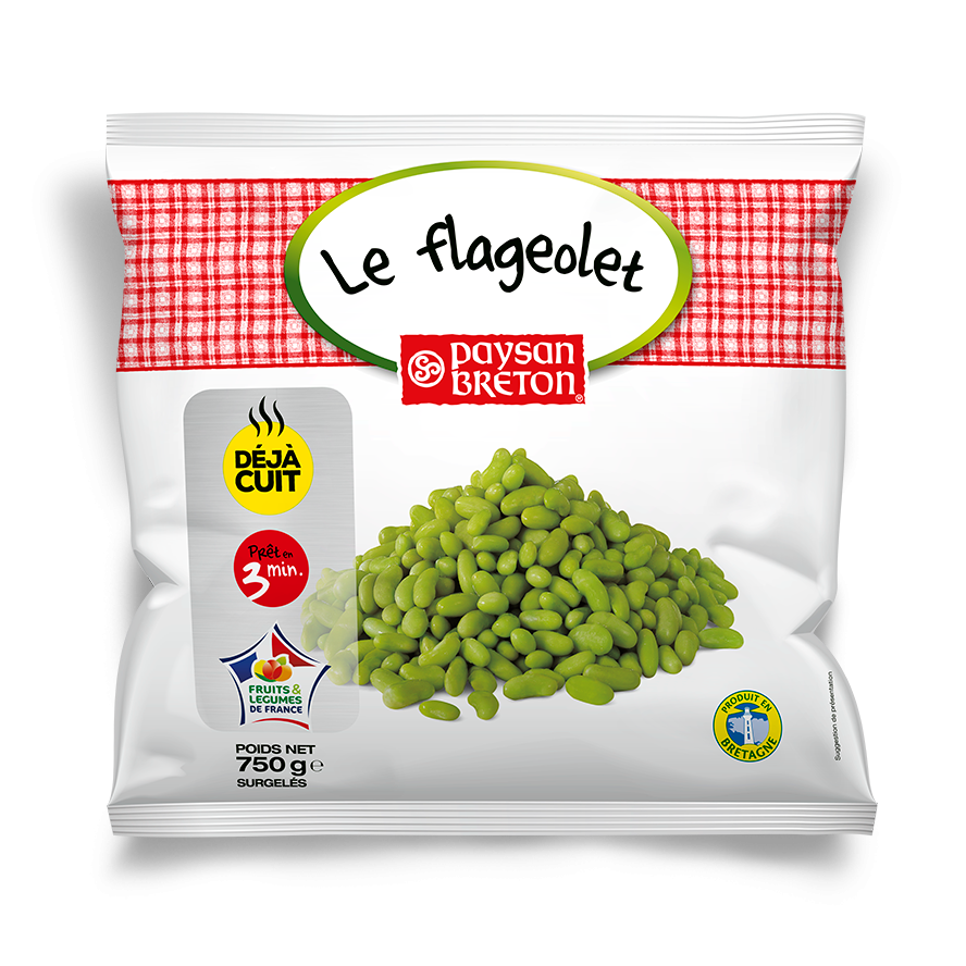 Flageolets verts fins cuits, surgelés.